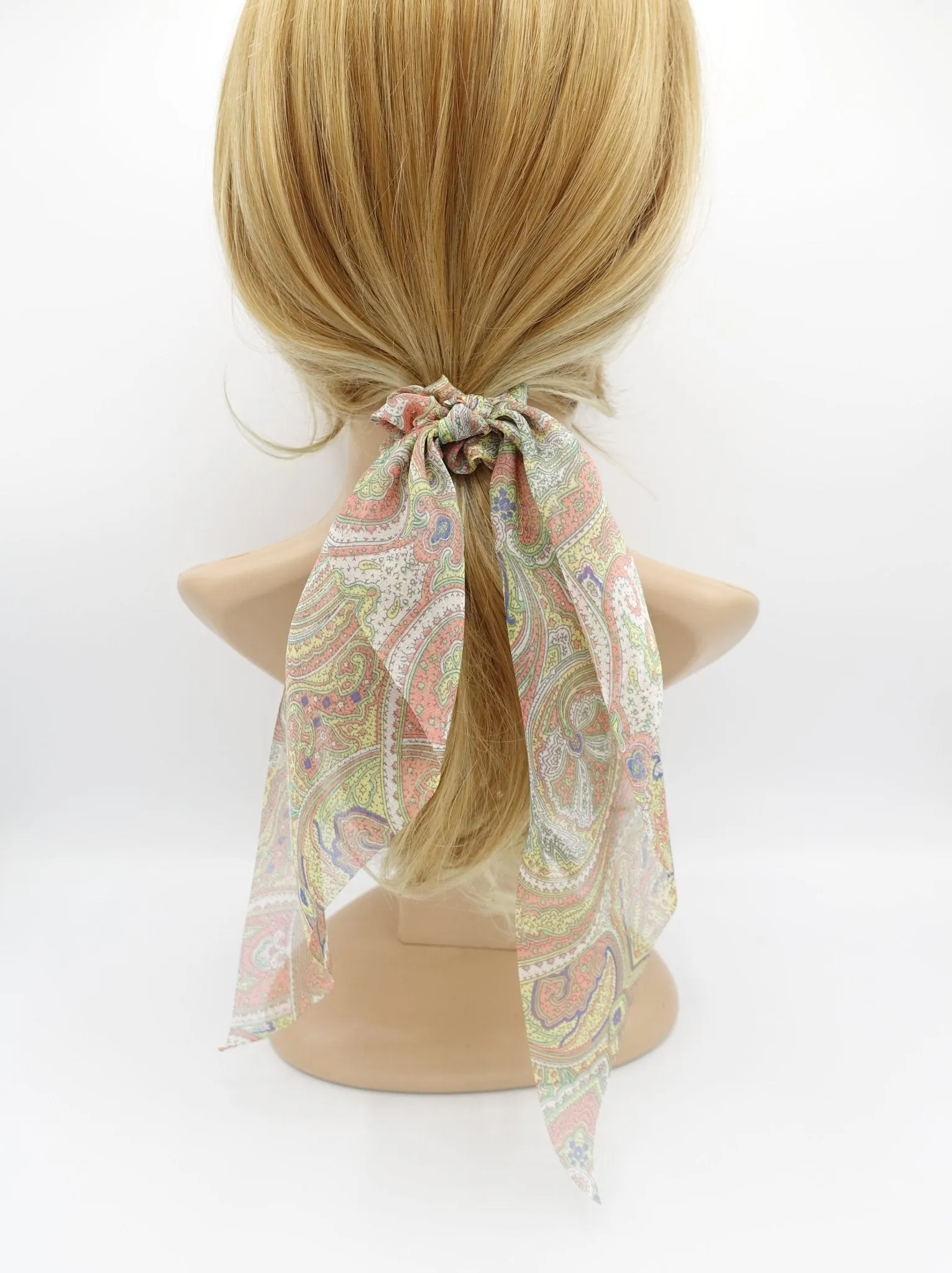 paisley print chiffon scrunchies wing knot hair elastic scrunchy