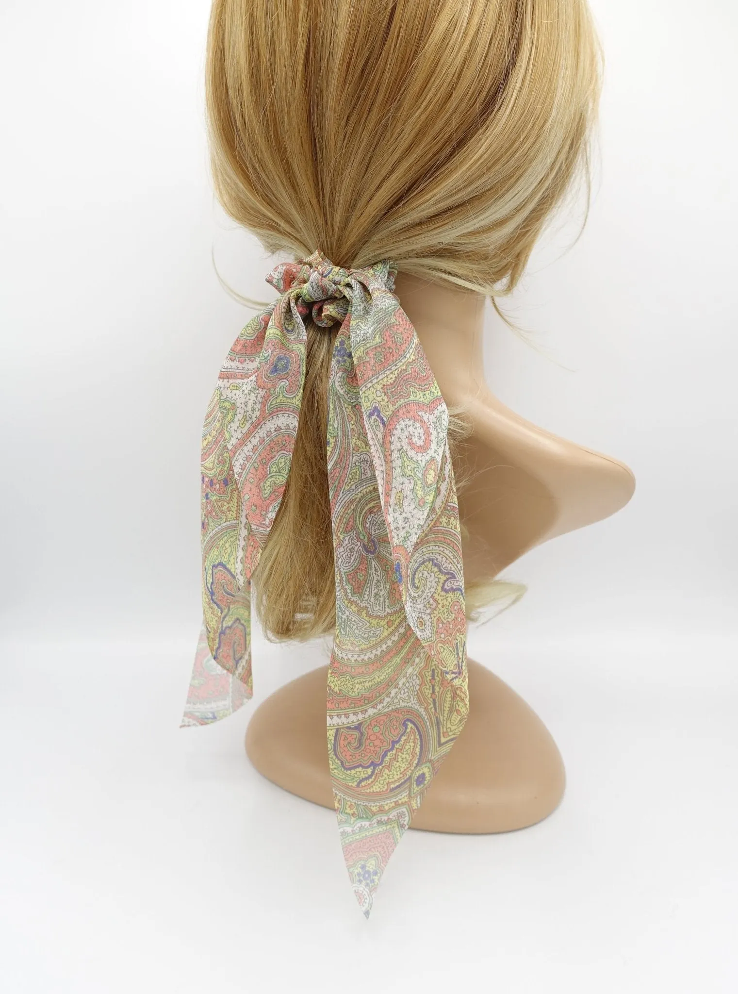 paisley print chiffon scrunchies wing knot hair elastic scrunchy