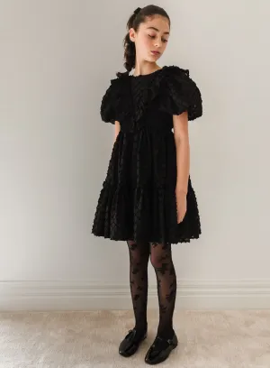 Petite Amalie Black Vine Burnout Puff Sleeve Dress