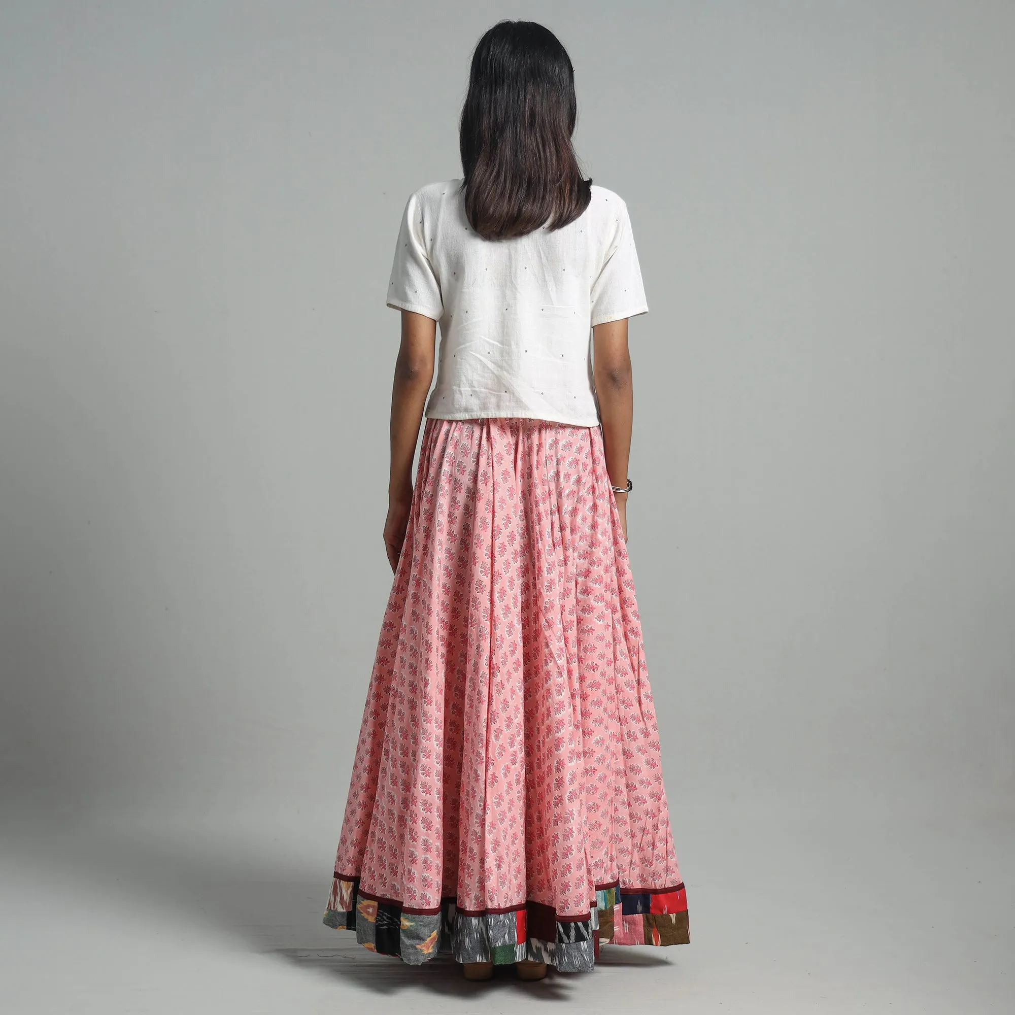 Pink - Sanganeri Block Print Cotton Long Skirt 15