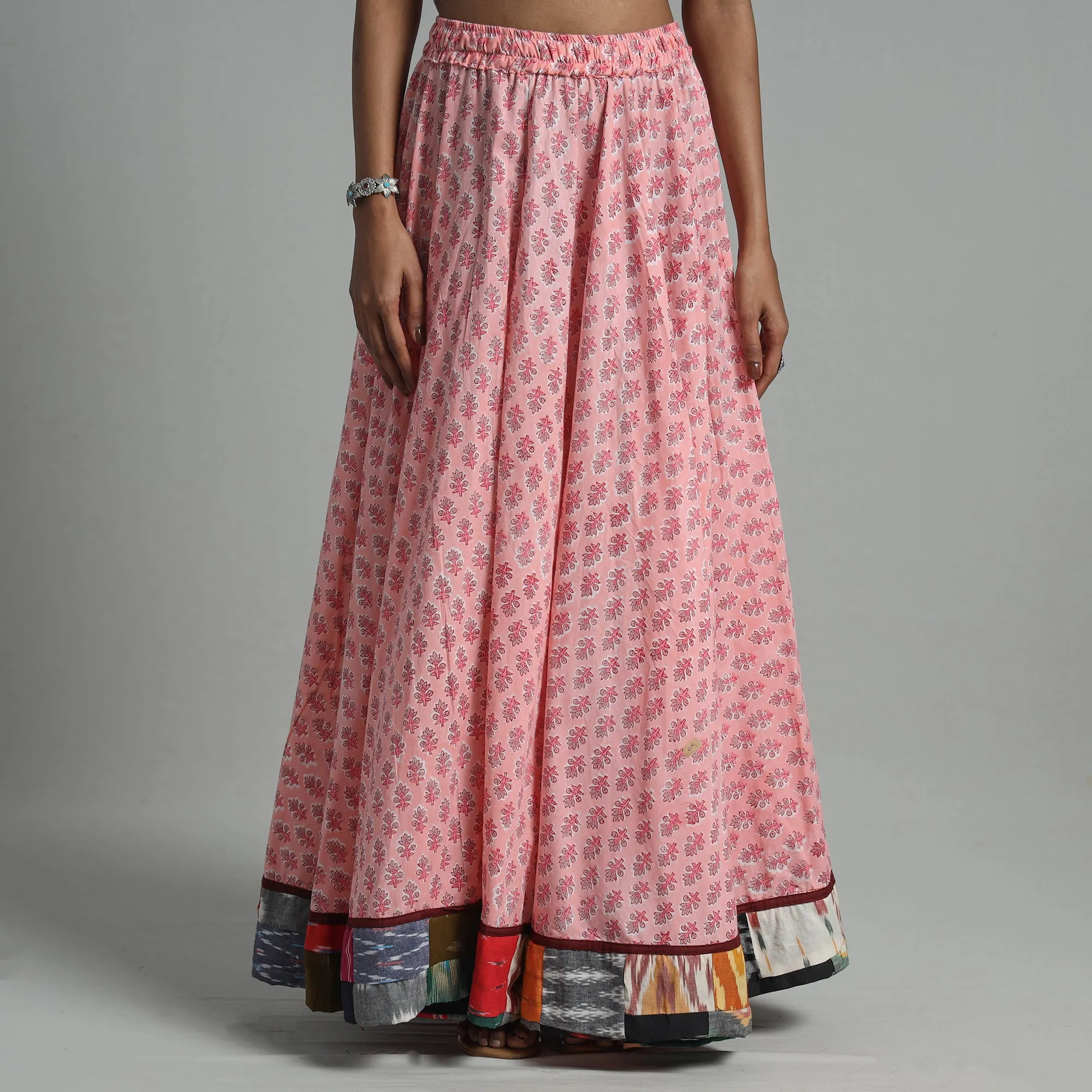 Pink - Sanganeri Block Print Cotton Long Skirt 15