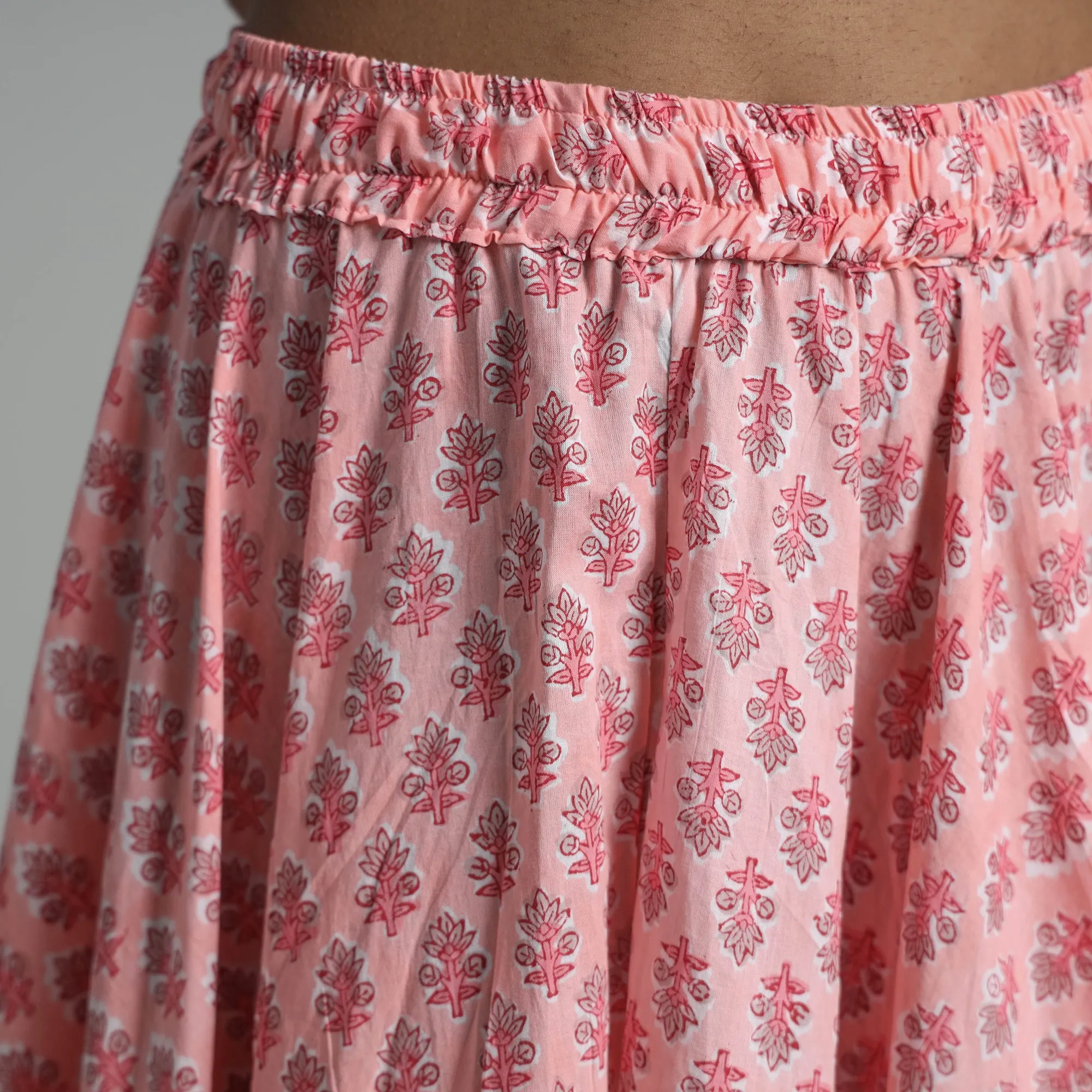 Pink - Sanganeri Block Print Cotton Long Skirt 15