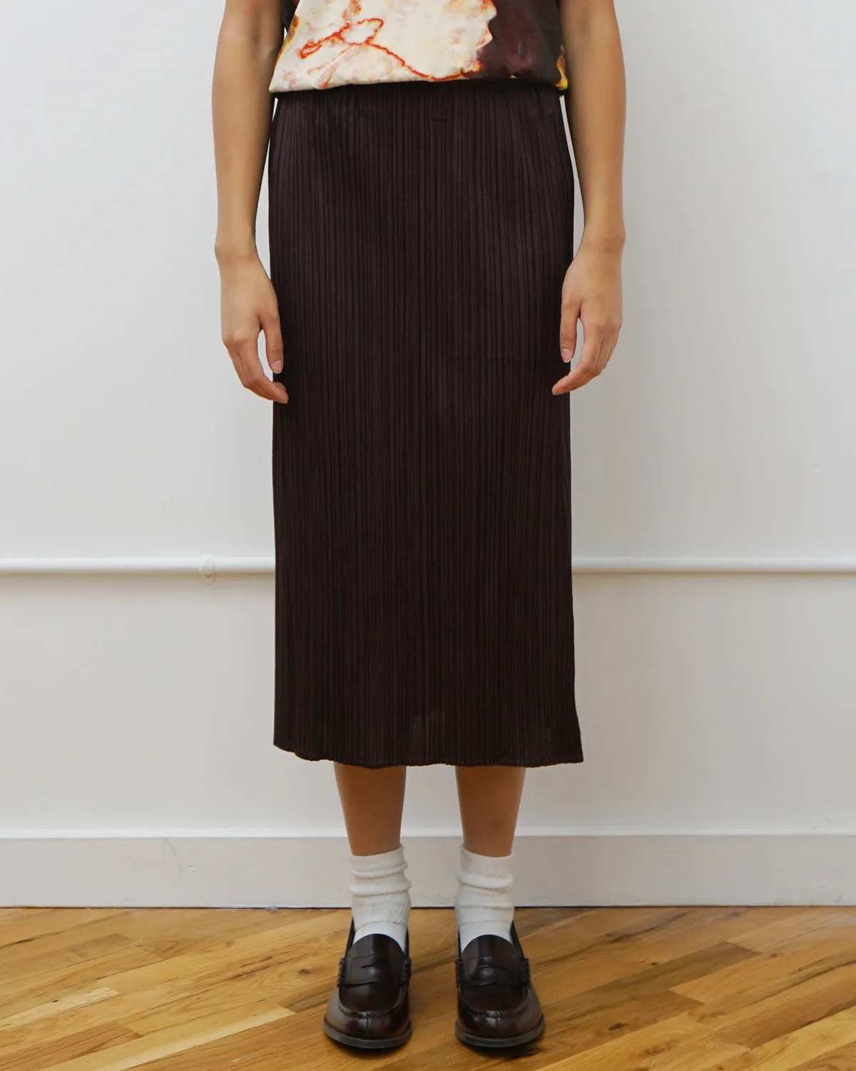 Pleats Please Brown Long Skirt