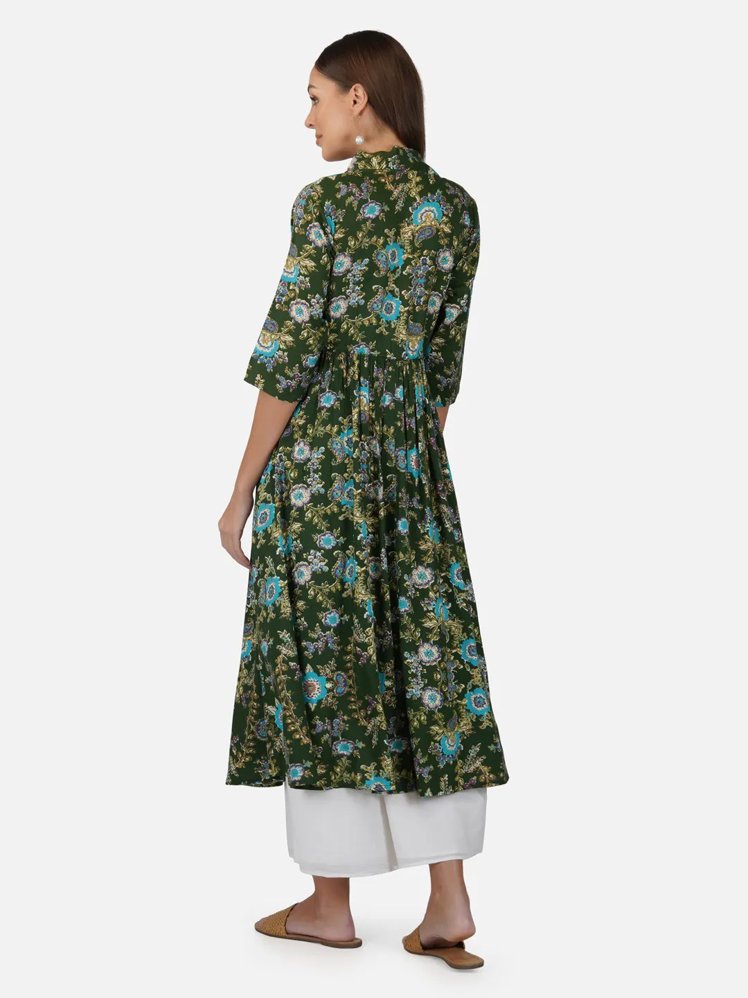 Porsorte Womens Tropical Green Printed Long Shrug