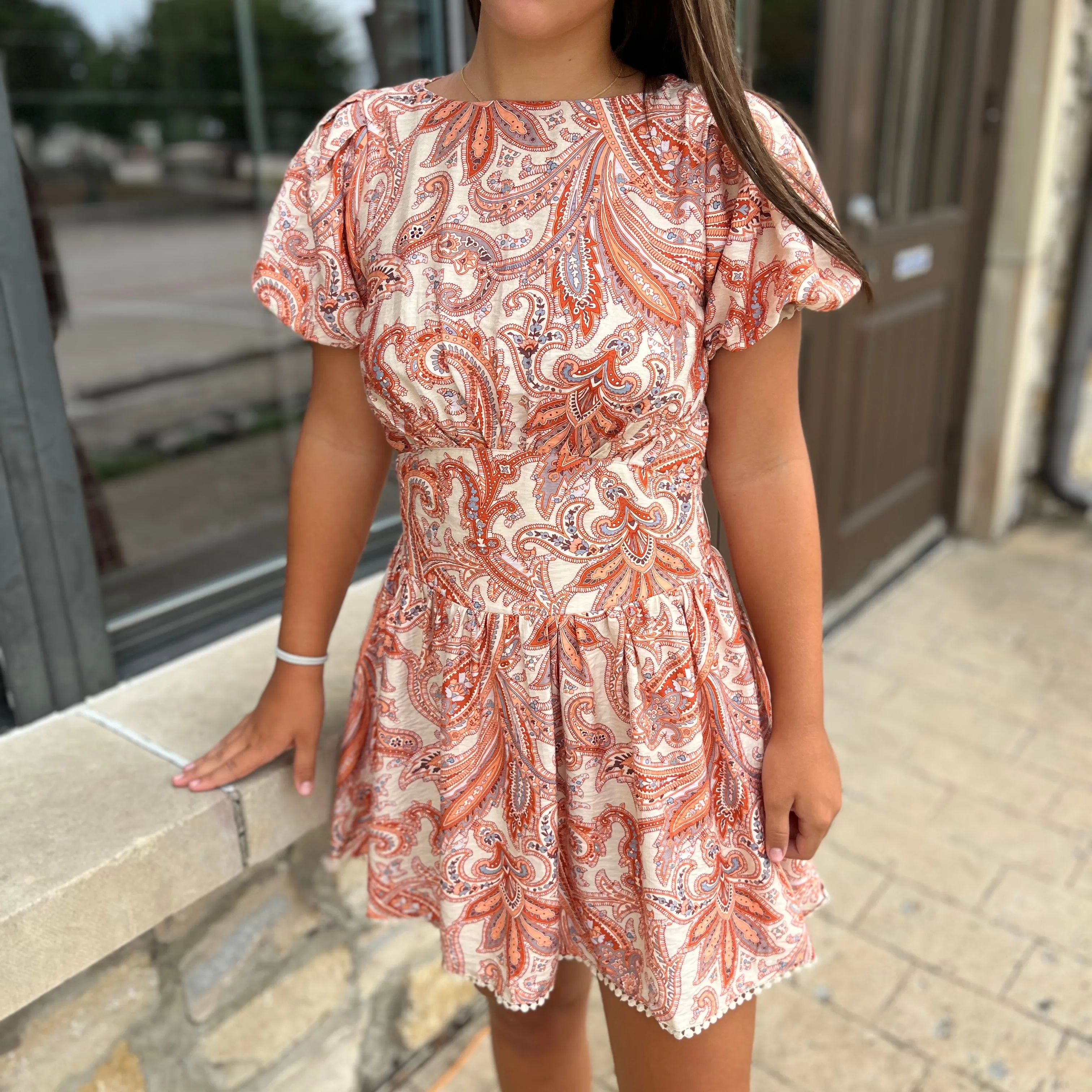 Pretty in Paisley Printed Cinched Waist Dress