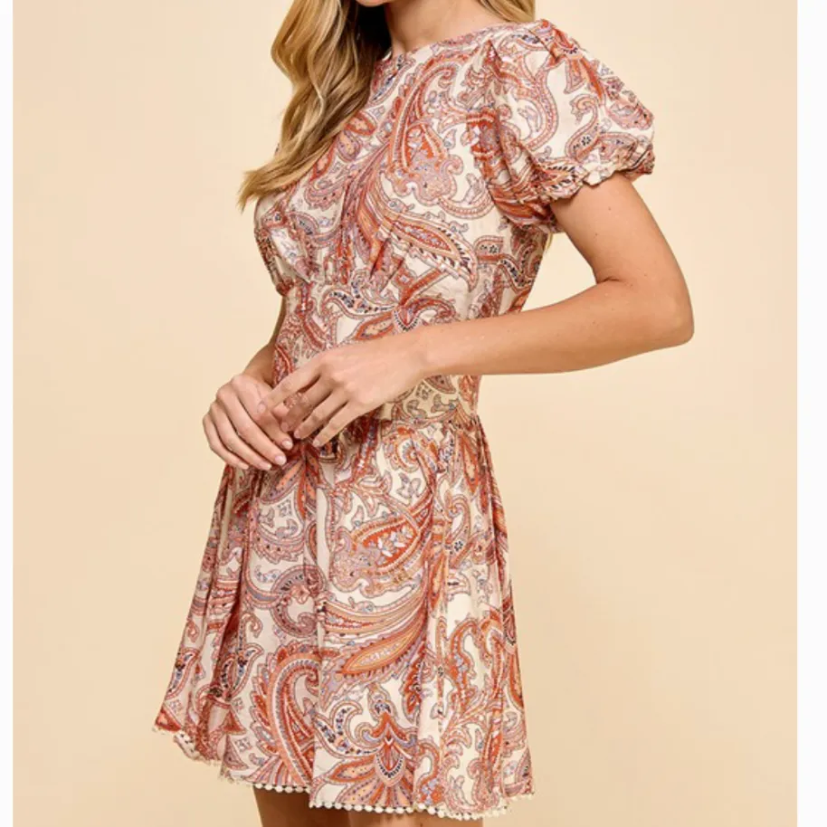 Pretty in Paisley Printed Cinched Waist Dress