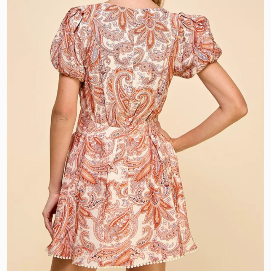 Pretty in Paisley Printed Cinched Waist Dress