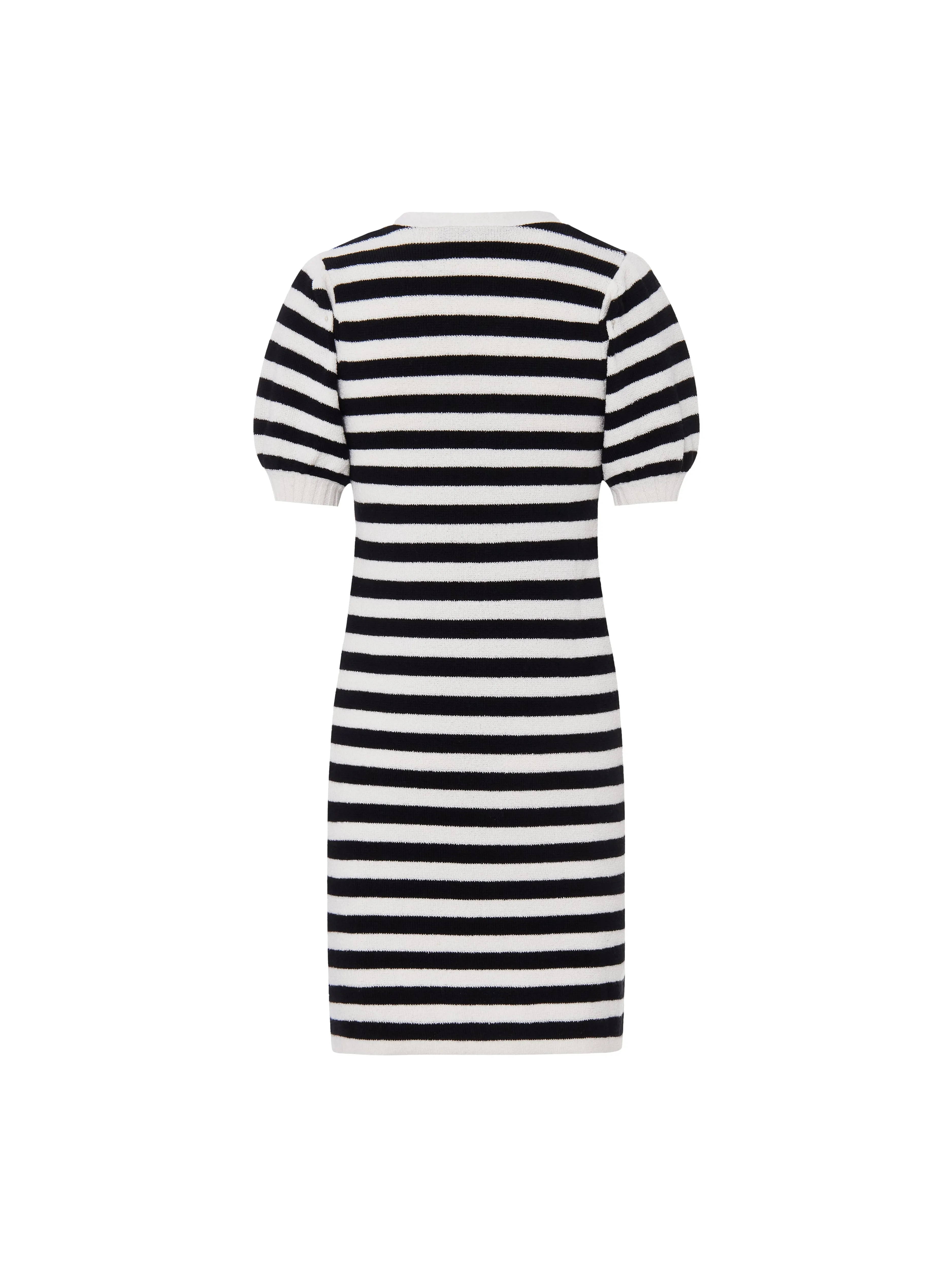 Puff Sleeve Wool Blend Striped Dress