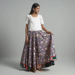 Purple - Sanganeri Block Print Cotton Long Skirt 18