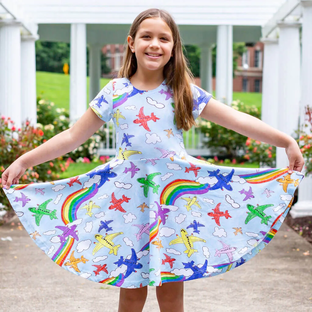 "Flying Colors" Airplanes Super Twirler Dress with Pockets