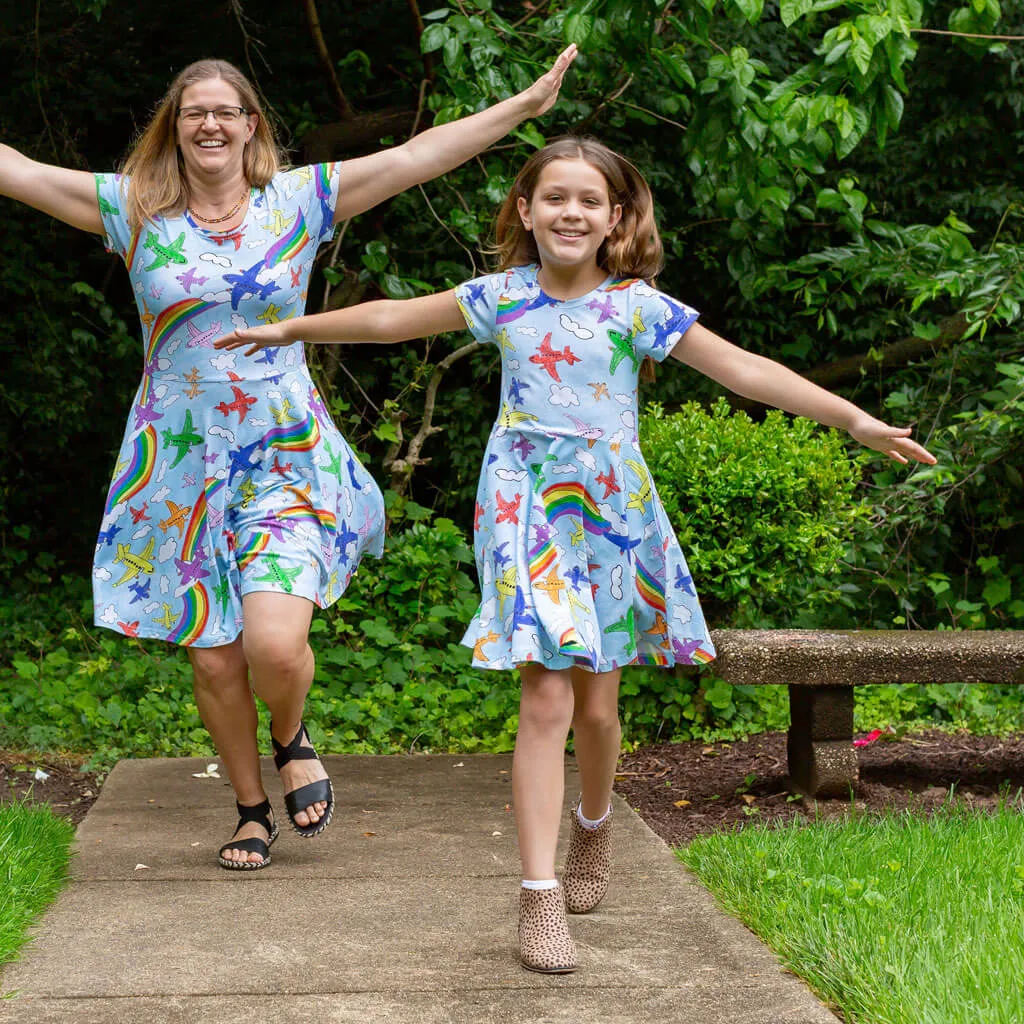 "Flying Colors" Airplanes Super Twirler Dress with Pockets