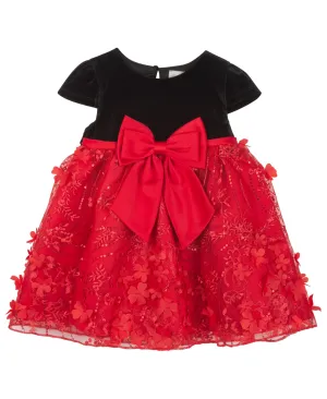 Rare Editions Baby Girls Cap Sleeves 3D Sequin Social Dress - Red