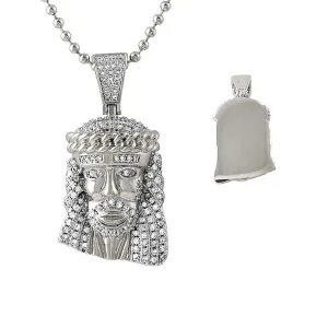 Rhodium Cuban Crown Micro Jesus Pendant