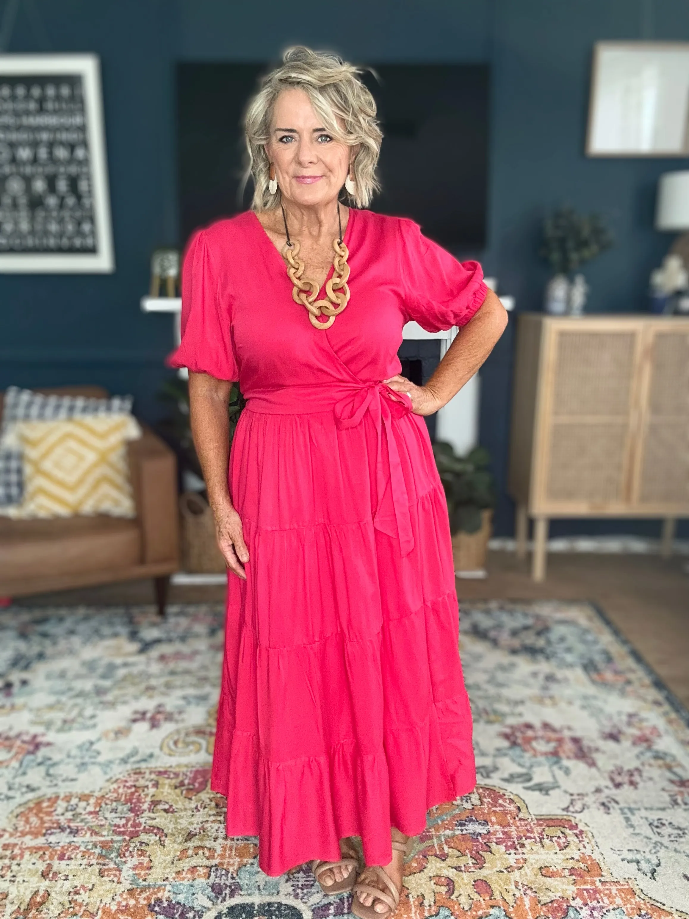 Ruffle Wrap Dress | Flame Red | FINAL SALE