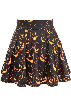 Scary Pumpkin Print Stretch Lycra Skirt