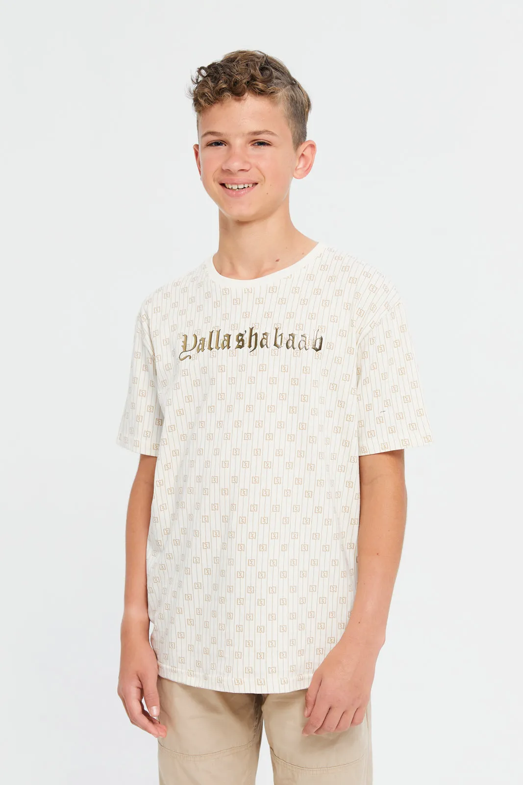 Senior Boys Beige HD Printed T-Shirt