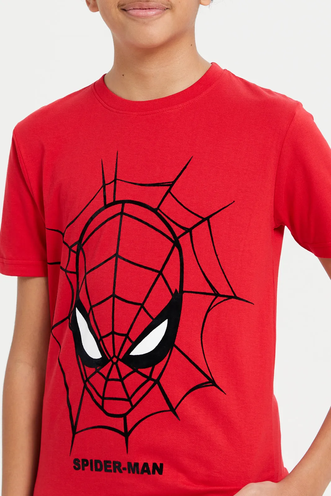 Senior Boys Red Mel Spiderman T-Shirt