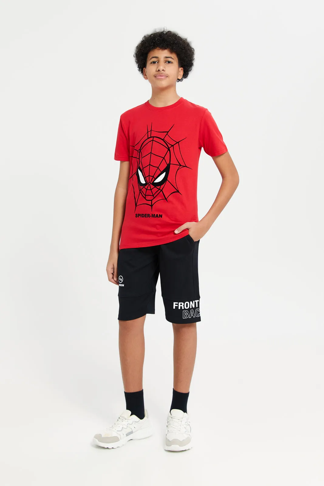 Senior Boys Red Mel Spiderman T-Shirt