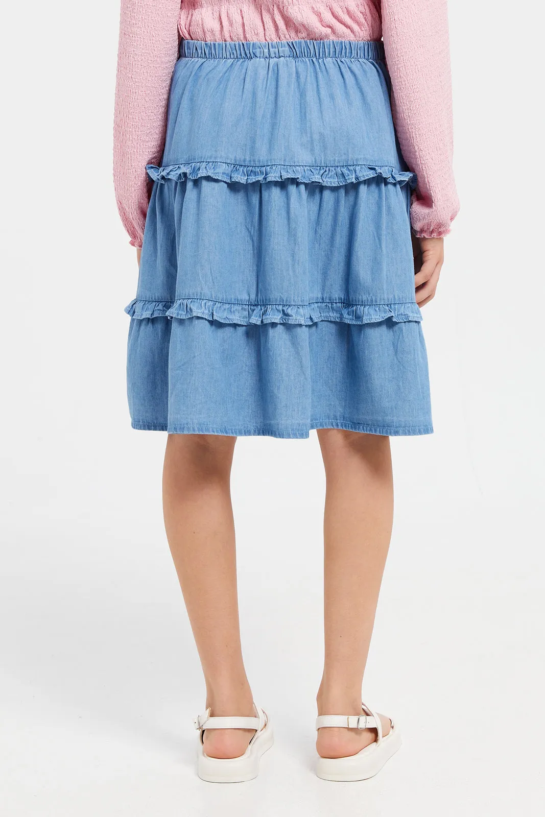 Senior Girls Blue Denim Tiered Skirt