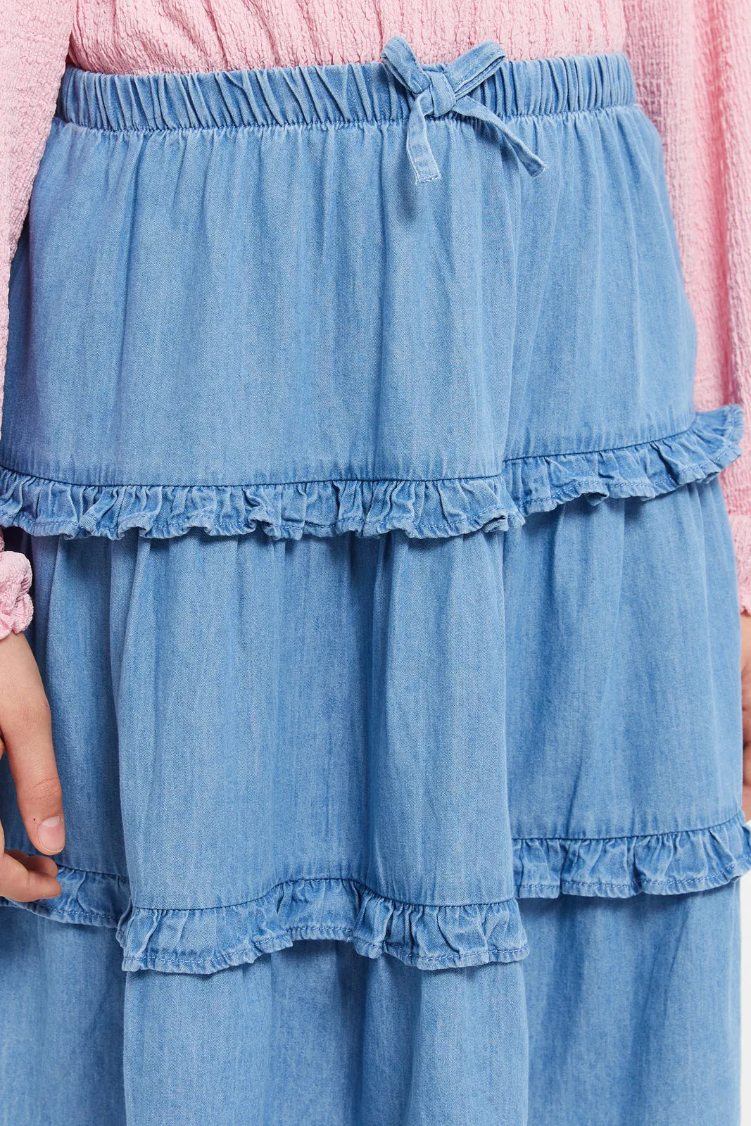 Senior Girls Blue Denim Tiered Skirt