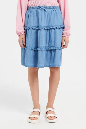 Senior Girls Blue Denim Tiered Skirt