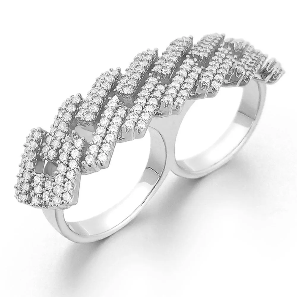 Sharp Cuban Bling Bling 2 Finger Ring