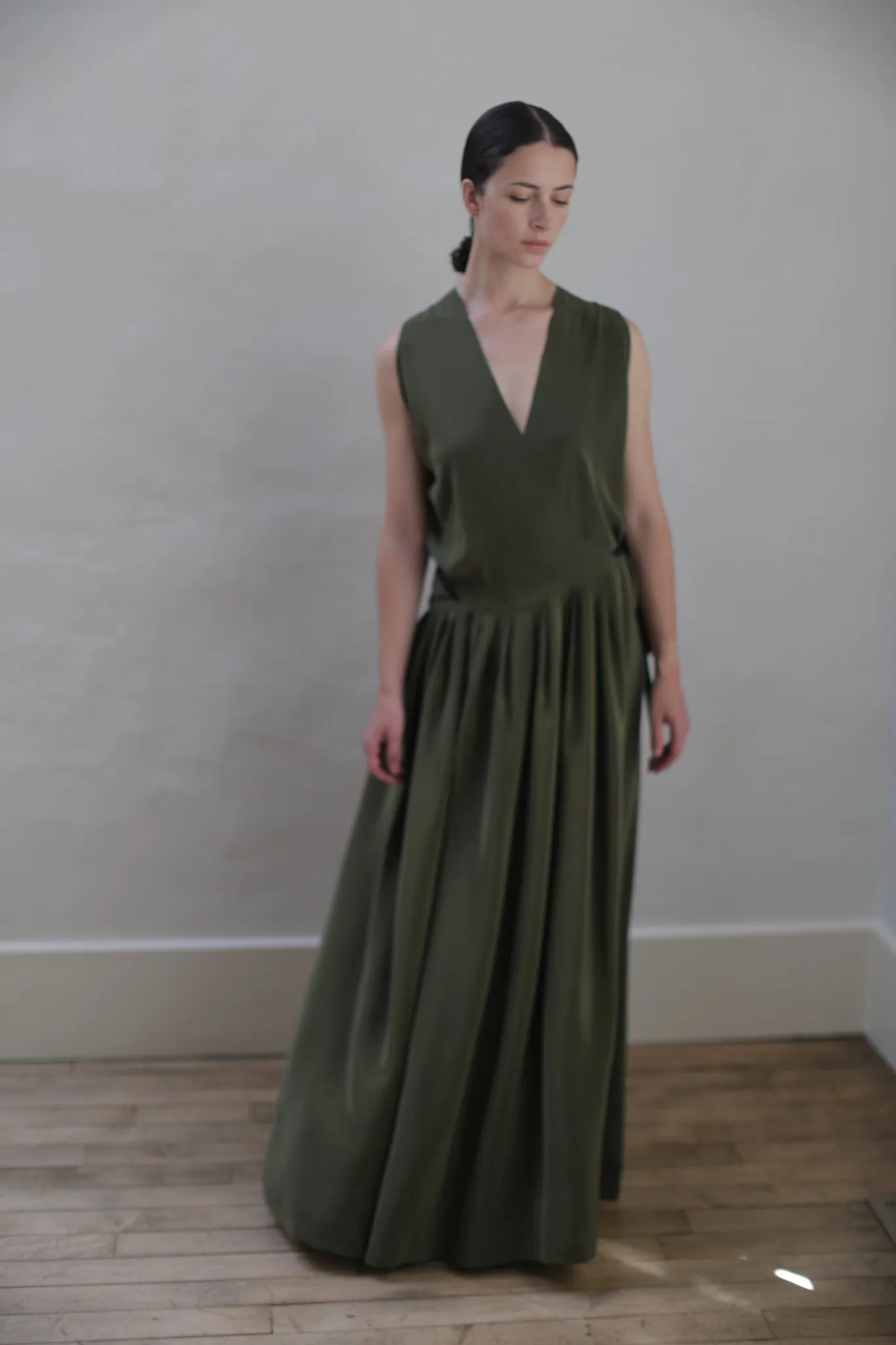 Silk Crepe Wrap Dress | Olive