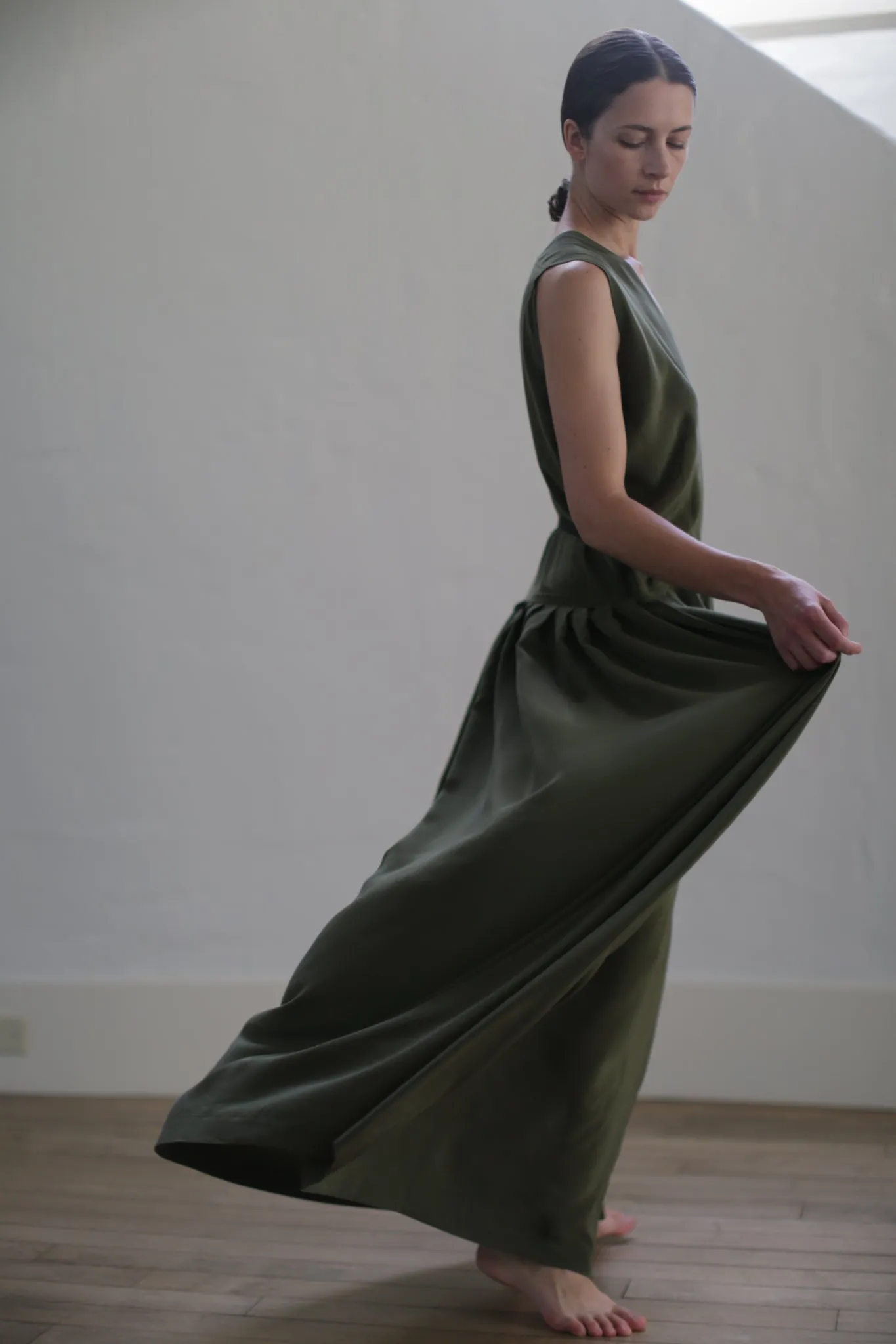 Silk Crepe Wrap Dress | Olive