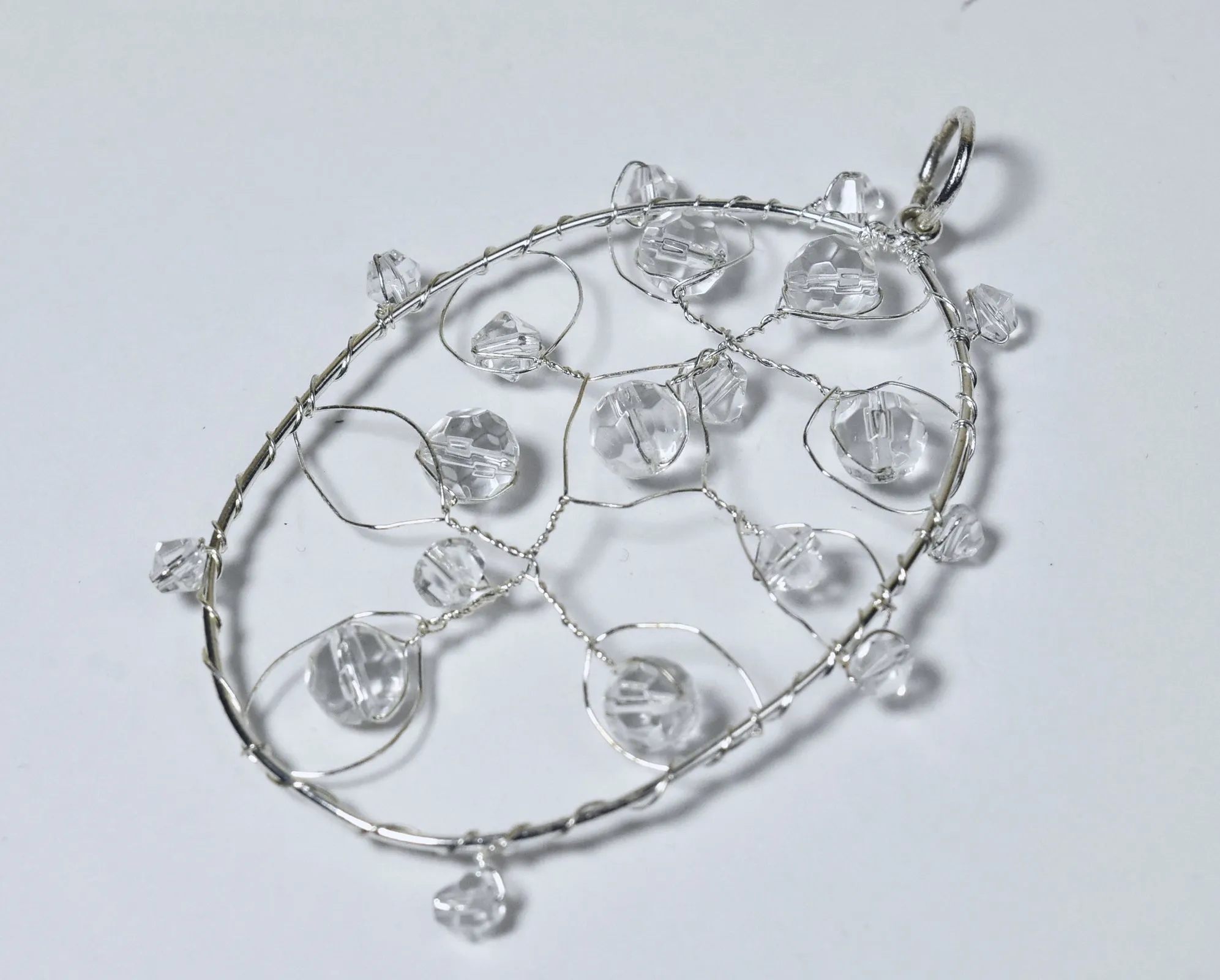 Silver Wire Wrapped Clear Bead Pendant