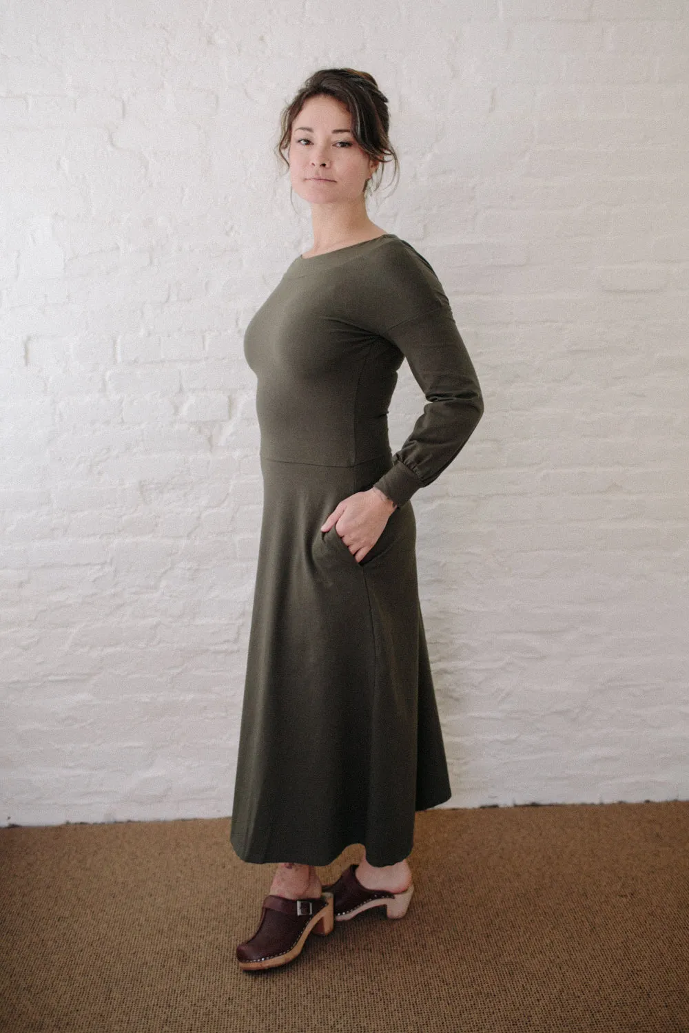 Simone Dress in Olive Knit