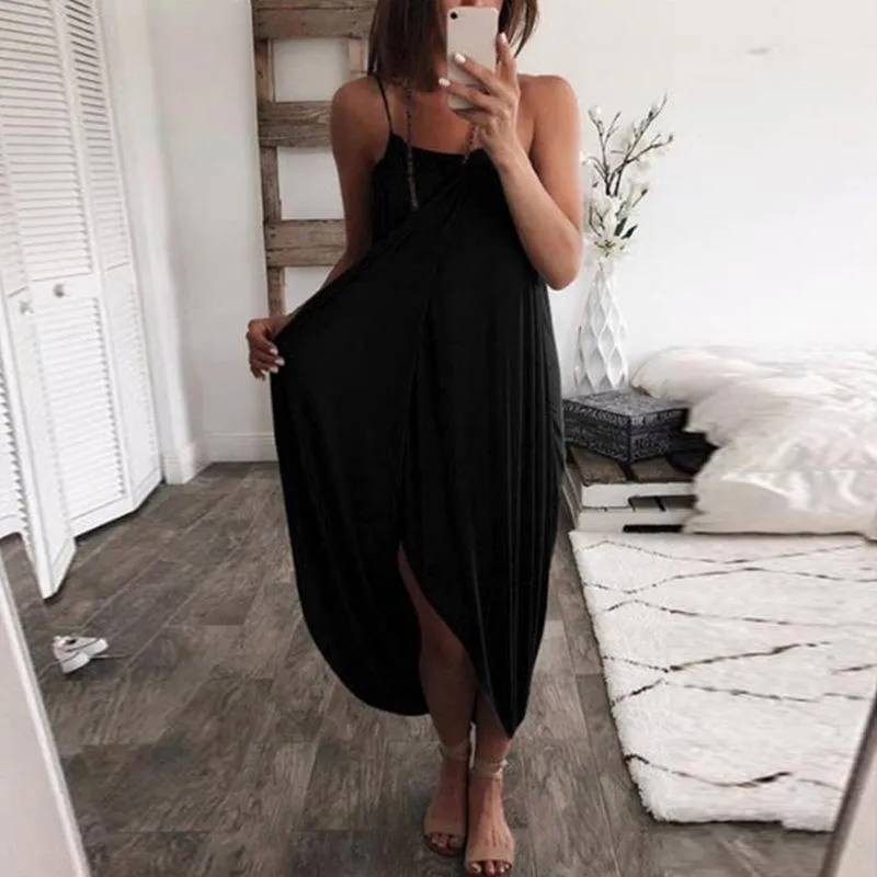 Solid color irregular drape dress with sling