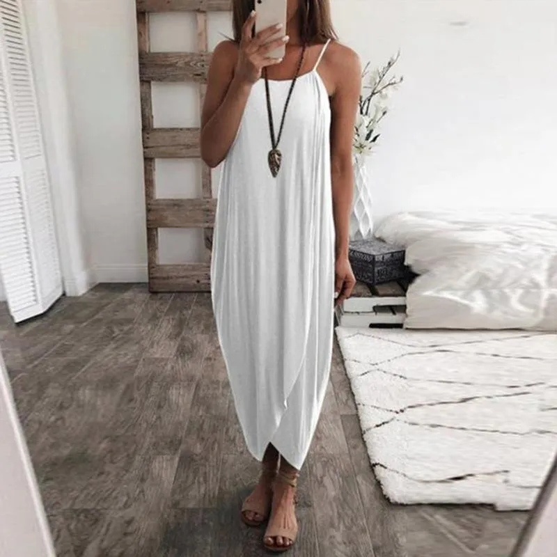 Solid color irregular drape dress with sling