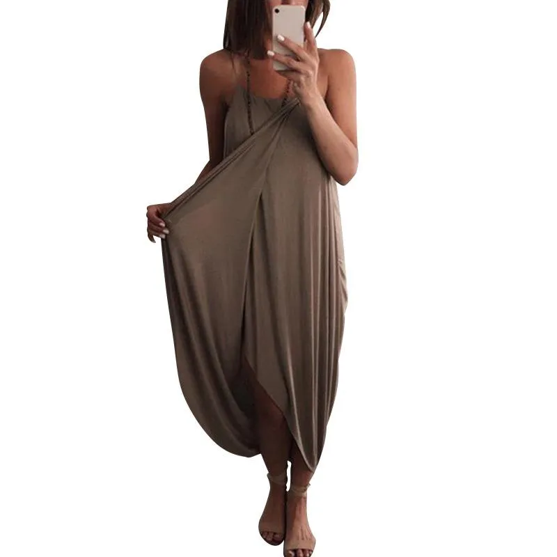 Solid color irregular drape dress with sling