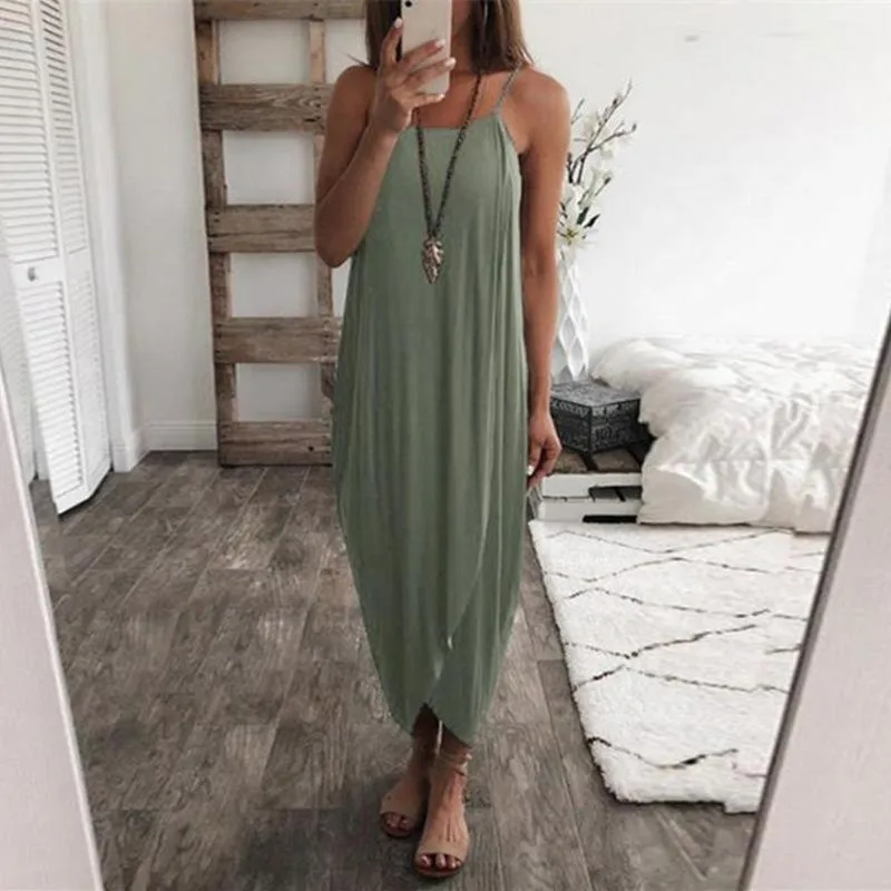 Solid color irregular drape dress with sling