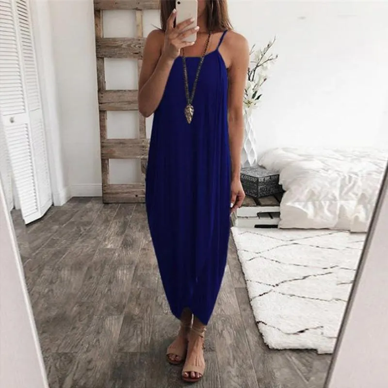 Solid color irregular drape dress with sling