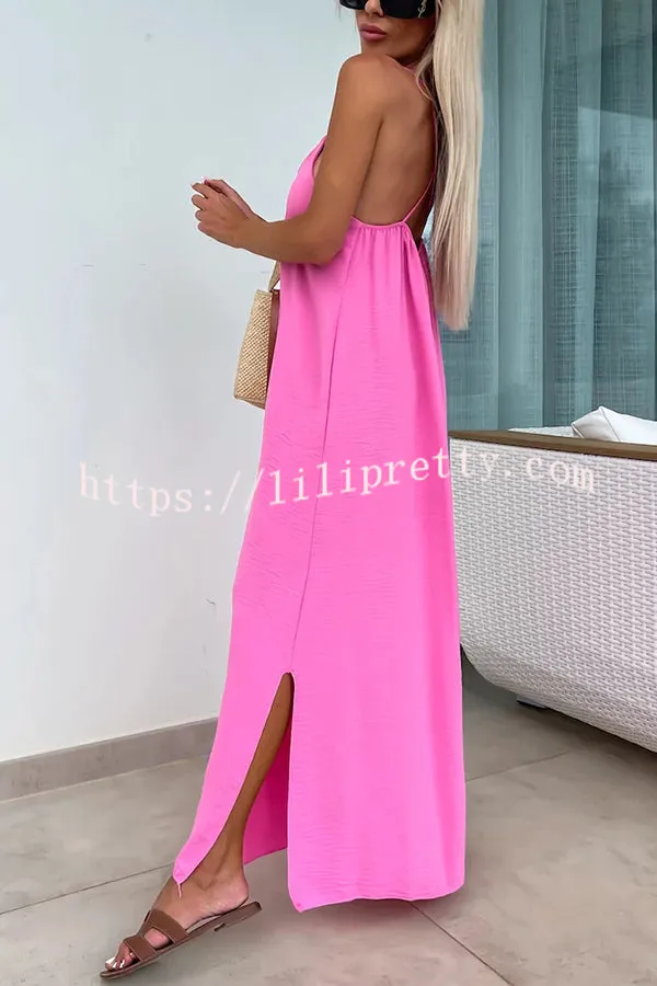 Solid Color Resort Style Spaghetti Strap Backless Maxi Dress