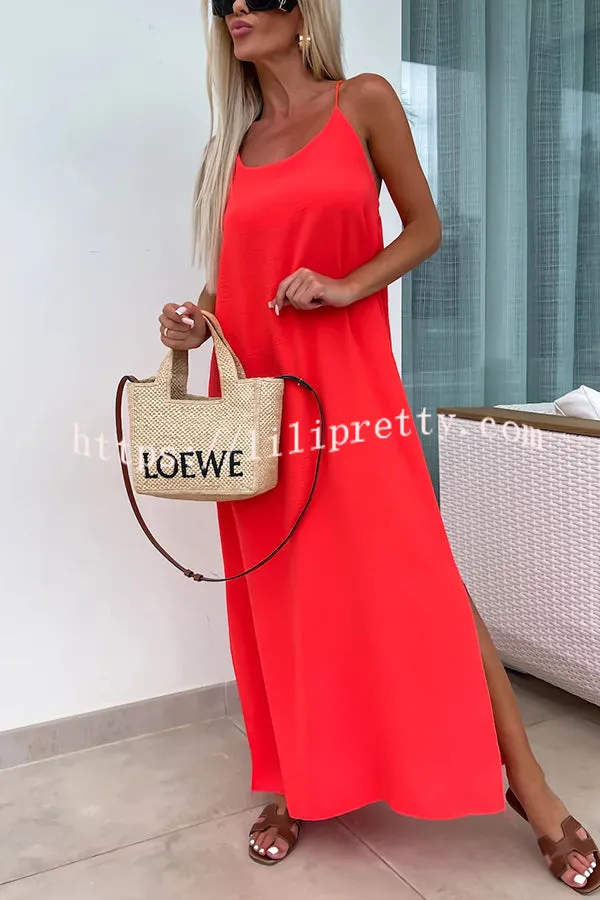 Solid Color Resort Style Spaghetti Strap Backless Maxi Dress