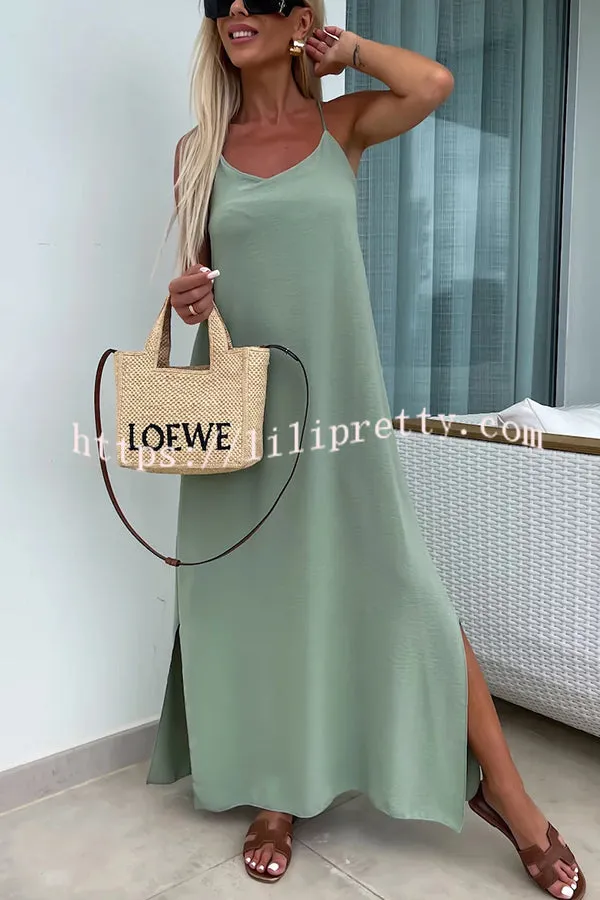 Solid Color Resort Style Spaghetti Strap Backless Maxi Dress