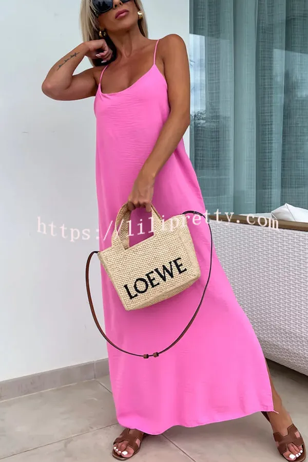 Solid Color Resort Style Spaghetti Strap Backless Maxi Dress