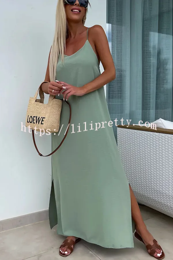 Solid Color Resort Style Spaghetti Strap Backless Maxi Dress