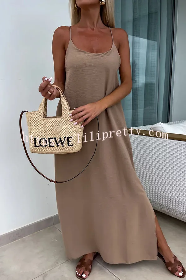 Solid Color Resort Style Spaghetti Strap Backless Maxi Dress