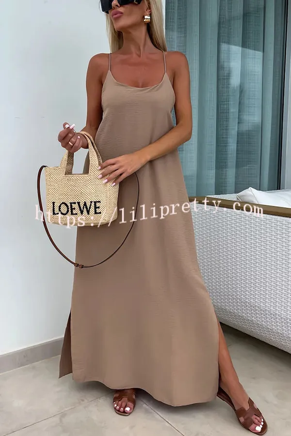 Solid Color Resort Style Spaghetti Strap Backless Maxi Dress