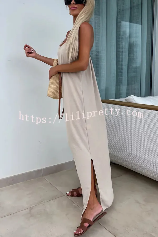 Solid Color Resort Style Spaghetti Strap Backless Maxi Dress