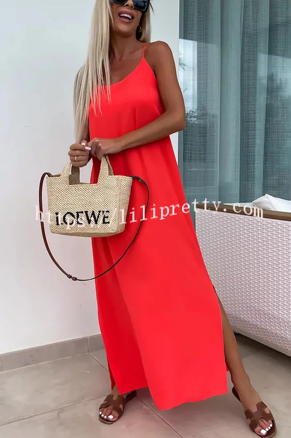 Solid Color Resort Style Spaghetti Strap Backless Maxi Dress