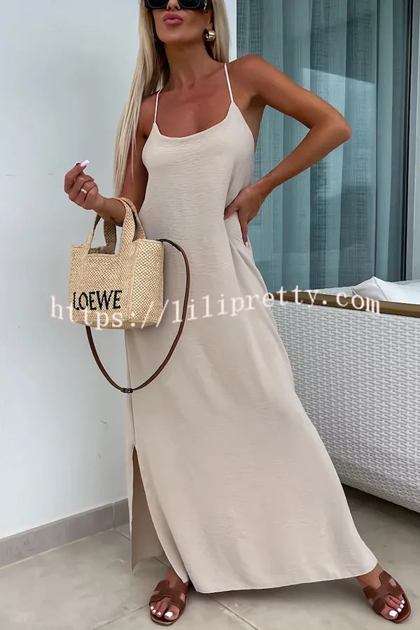 Solid Color Resort Style Spaghetti Strap Backless Maxi Dress