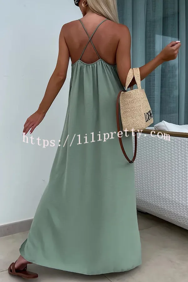 Solid Color Resort Style Spaghetti Strap Backless Maxi Dress