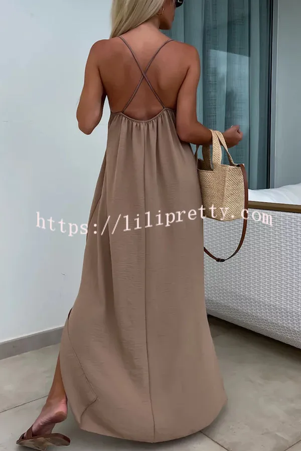 Solid Color Resort Style Spaghetti Strap Backless Maxi Dress