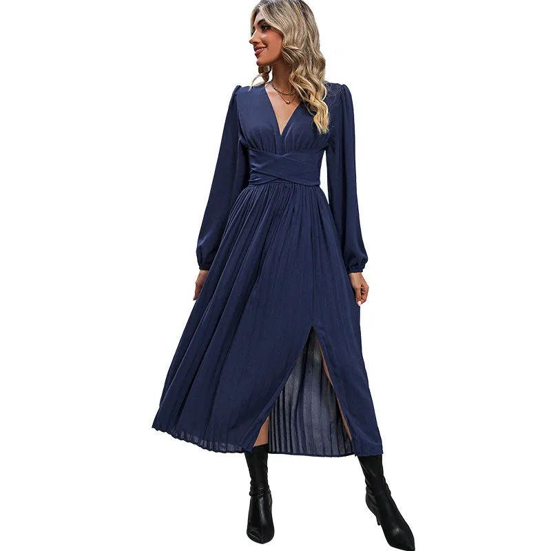 Spring Women's Long Sleeve Solid Color Dress