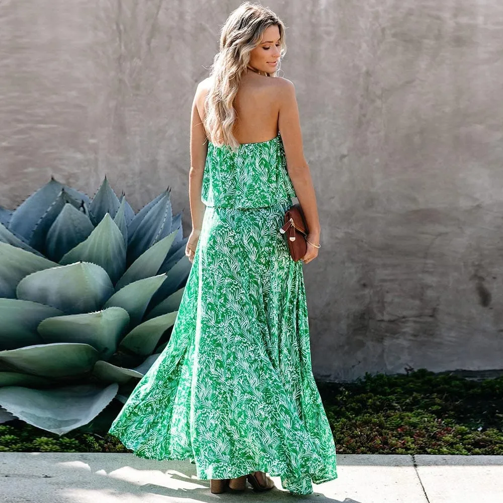 Strapless Print Boho Maxi Dress