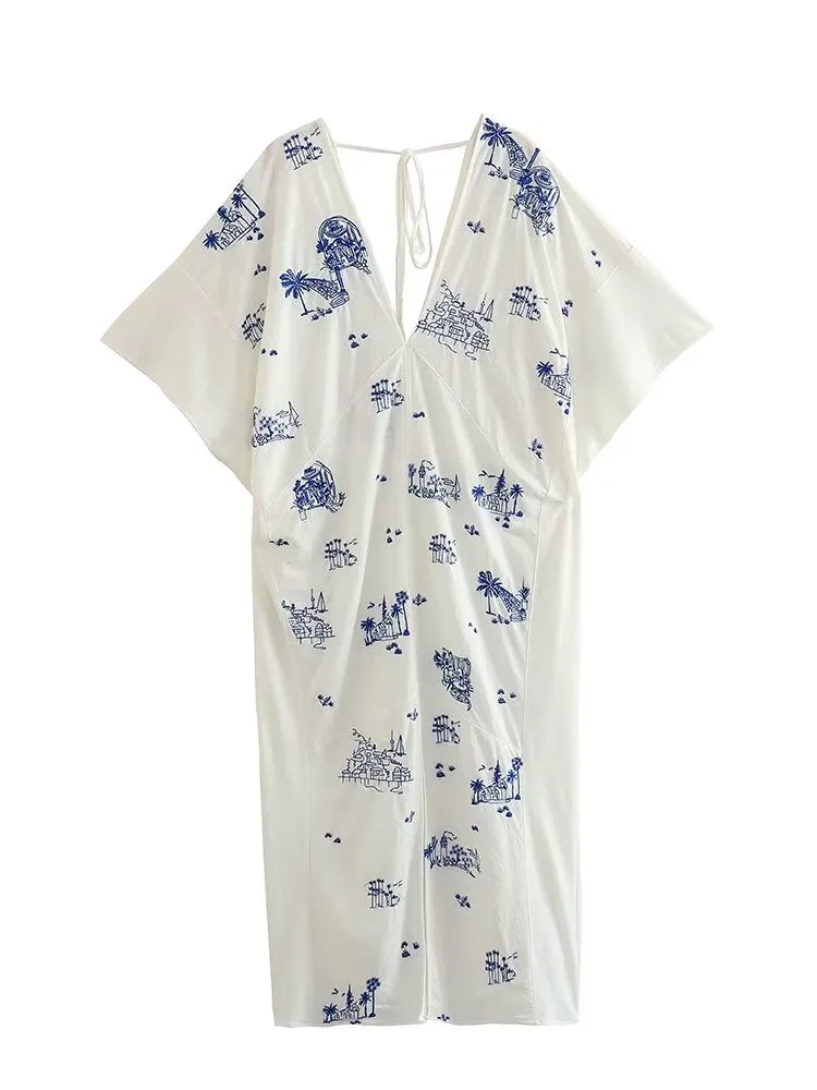 Summer Women Clothing Embroidered Long Shirt Dress